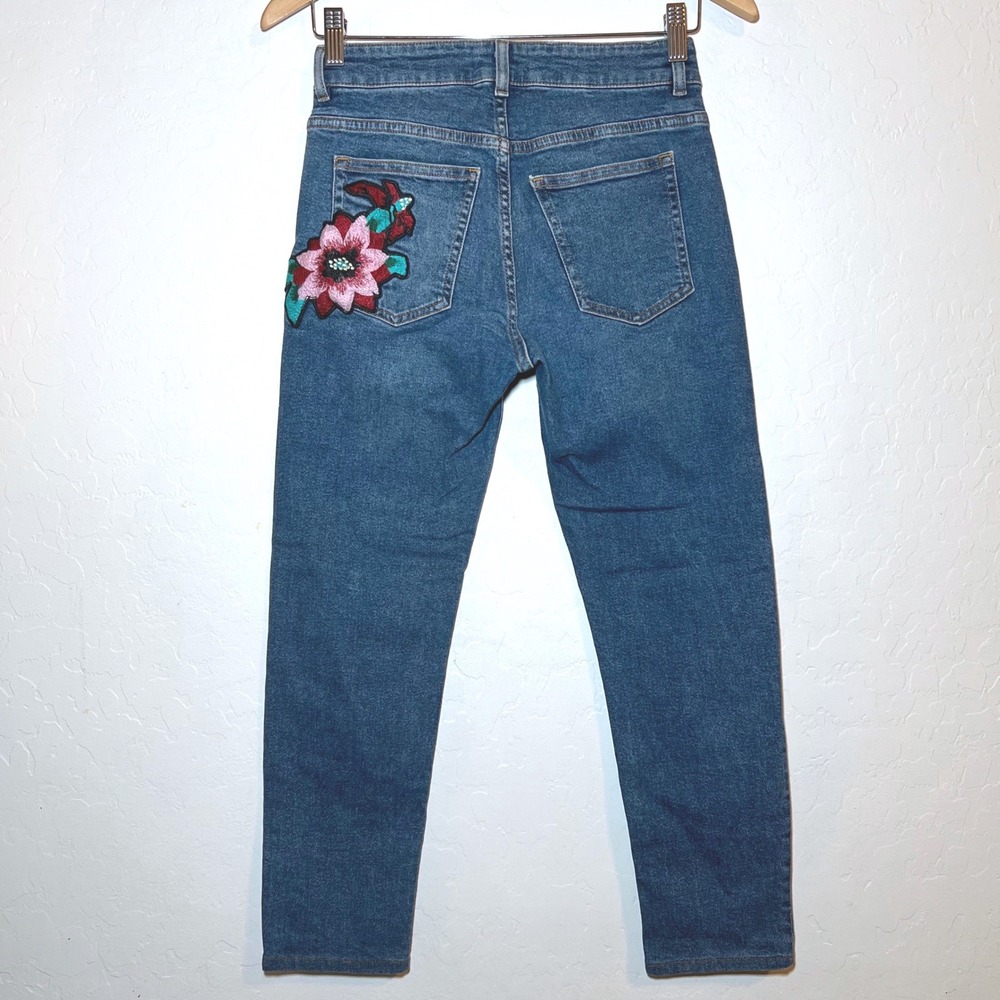 & Other Stories Paris Atelier Cropped Embroidered Slim Straight Jeans Blue Sz 27